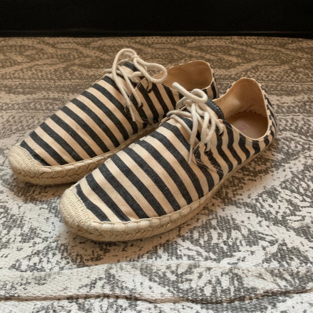 J. Crew Espadrilles Lace Up Blue White Stripe Sz 8